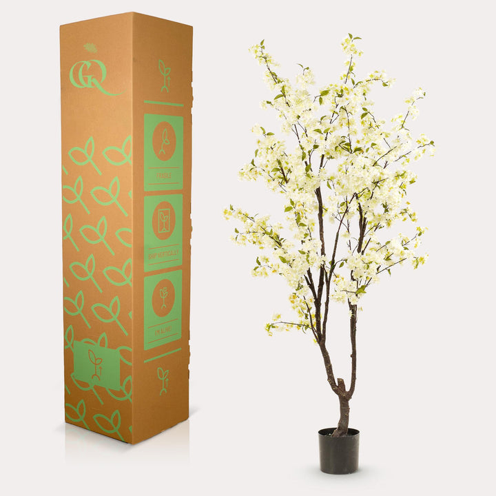 Kunstpflanze - Prunus - Kirschblüte - Weiß - 210cm | Kaufen