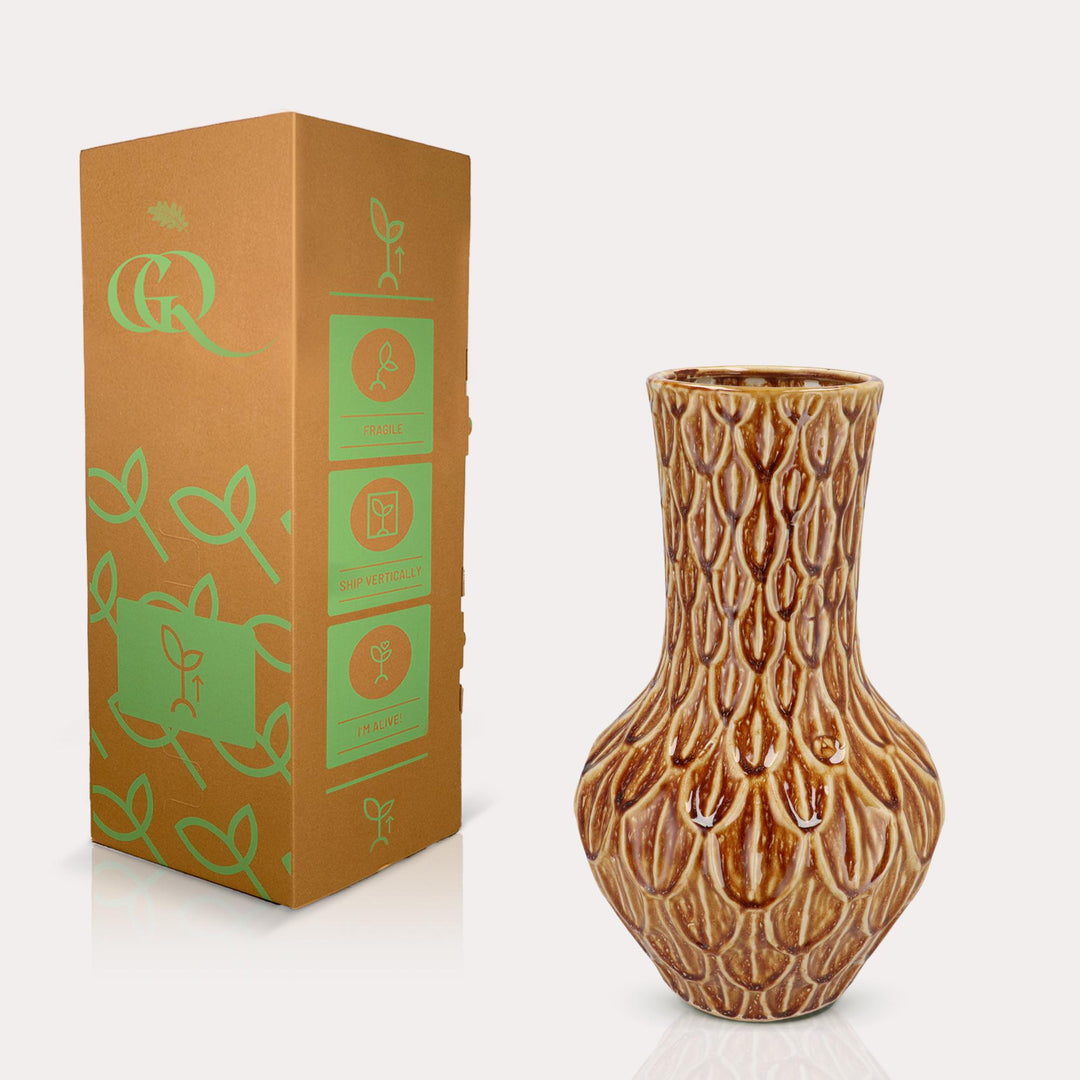 Vase Stein - H39 B23 cm - Boa Brown - Blumentopf Zimmerpflanze