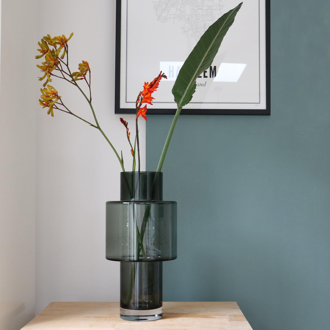 Glasvase Juba Grau – H40 x Ø20cm | Blumentopf Glas Größe M