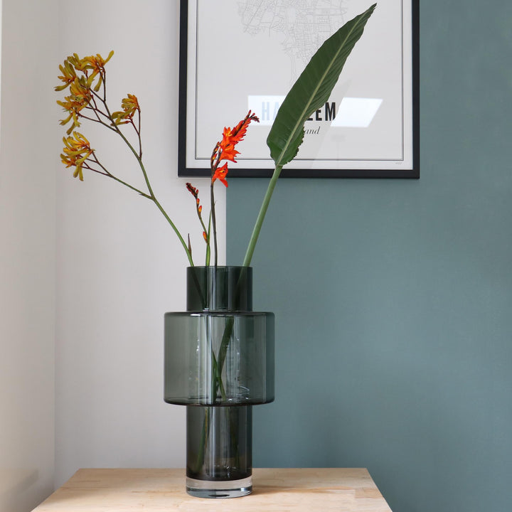 Glasvase Juba Grau – H40 x Ø20cm | Blumentopf Glas Größe M