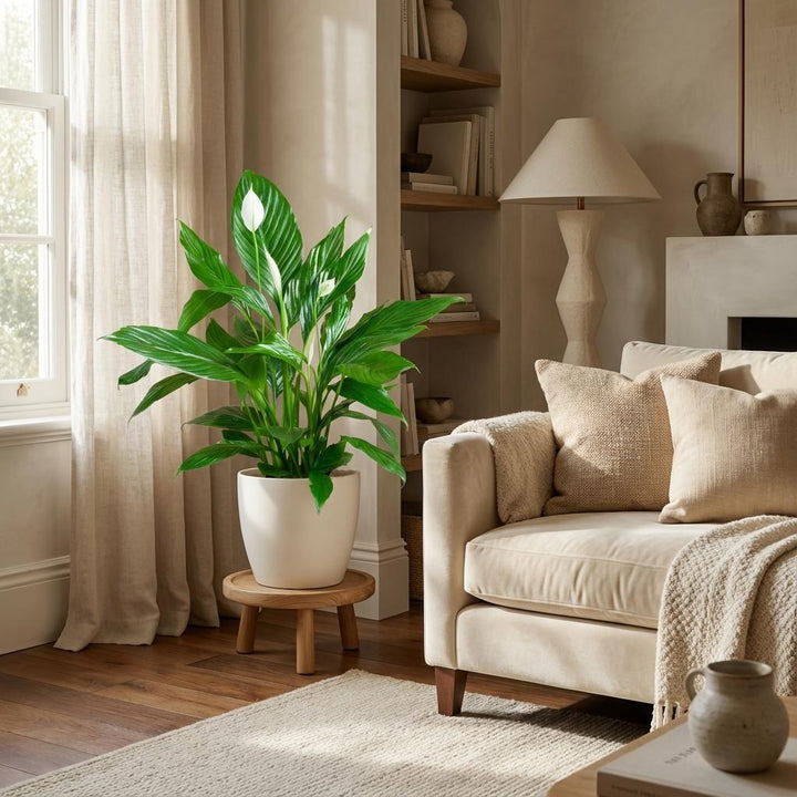 Spathiphyllum mit Übertopf weiß - 80cm - Ø21 - Einblatt